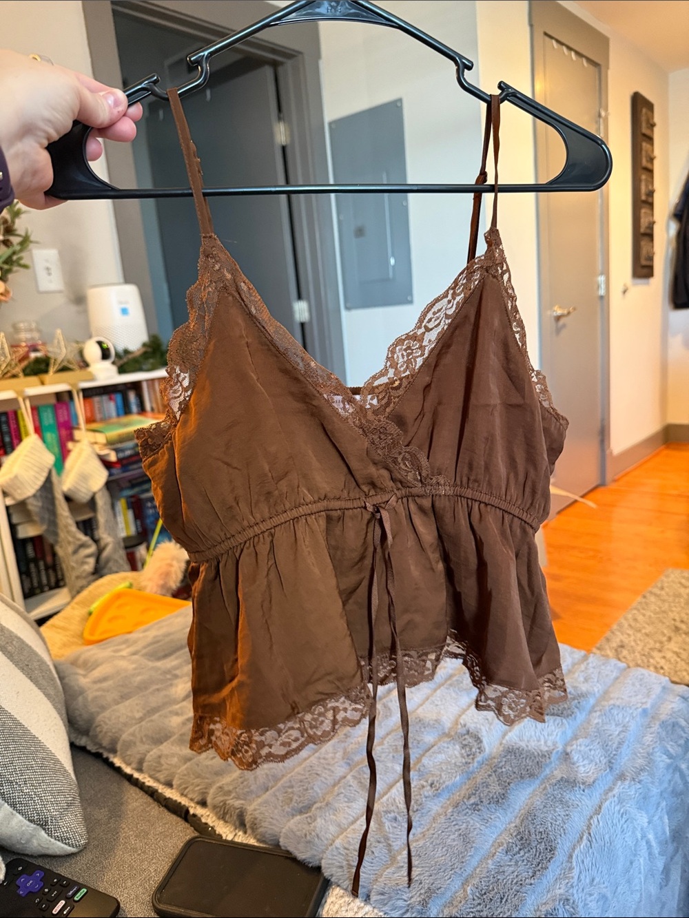 American Eagle Outfitters Brown Lace Trim Peplum Cami Tank